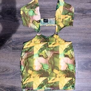 Mango Abstract Green and Yellow Mini Dress